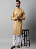 Jompers Men's Beige Foil Printed Kurta with Churidar