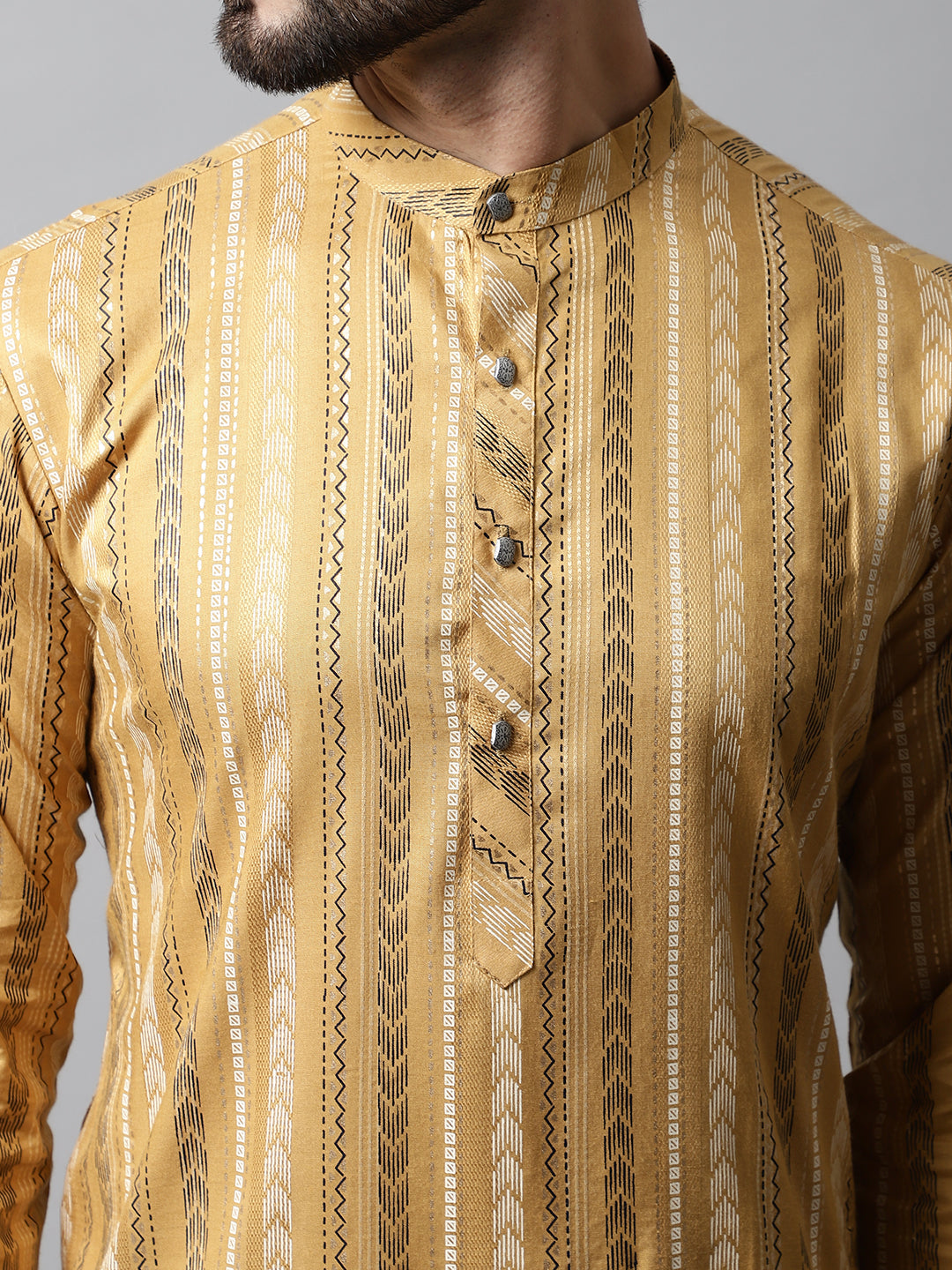 Jompers Men's Beige Foil Printed Kurta with Churidar