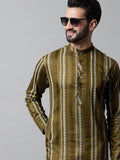 Jompers Men's Olive Green Foil Printed Kurta with Churidar