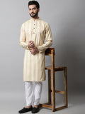 Jompers Men's Beige Geomatric Printed Kurta with Churidar