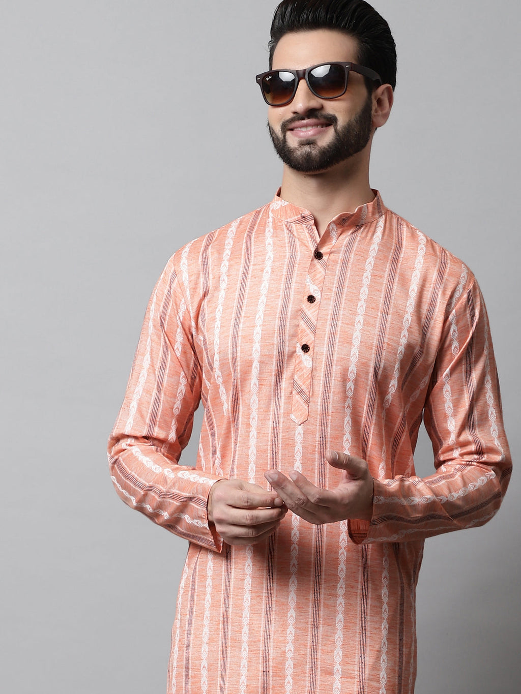 Jompers Men's Coral Geomatric Printed Kurta with Churidar