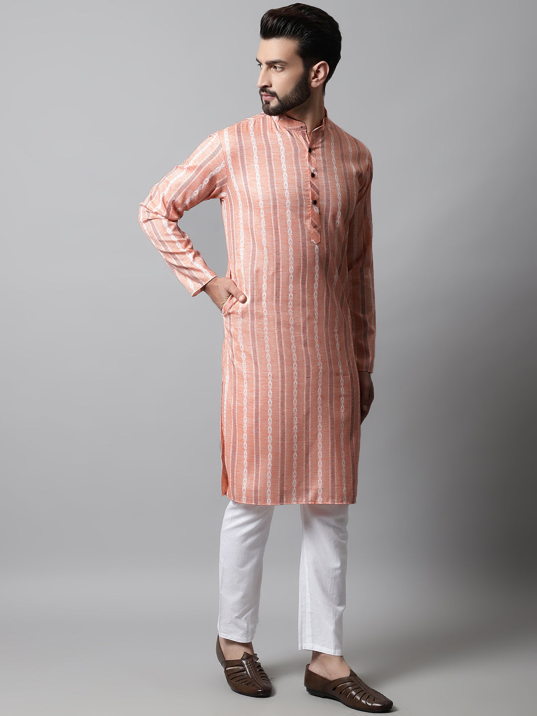 Jompers Men's Coral Geomatric Printed Kurta with Churidar