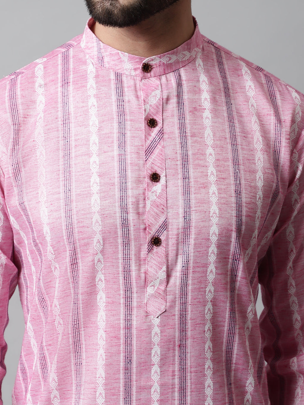 Jompers Men's Pink Geomatric Printed Kurta with Churidar