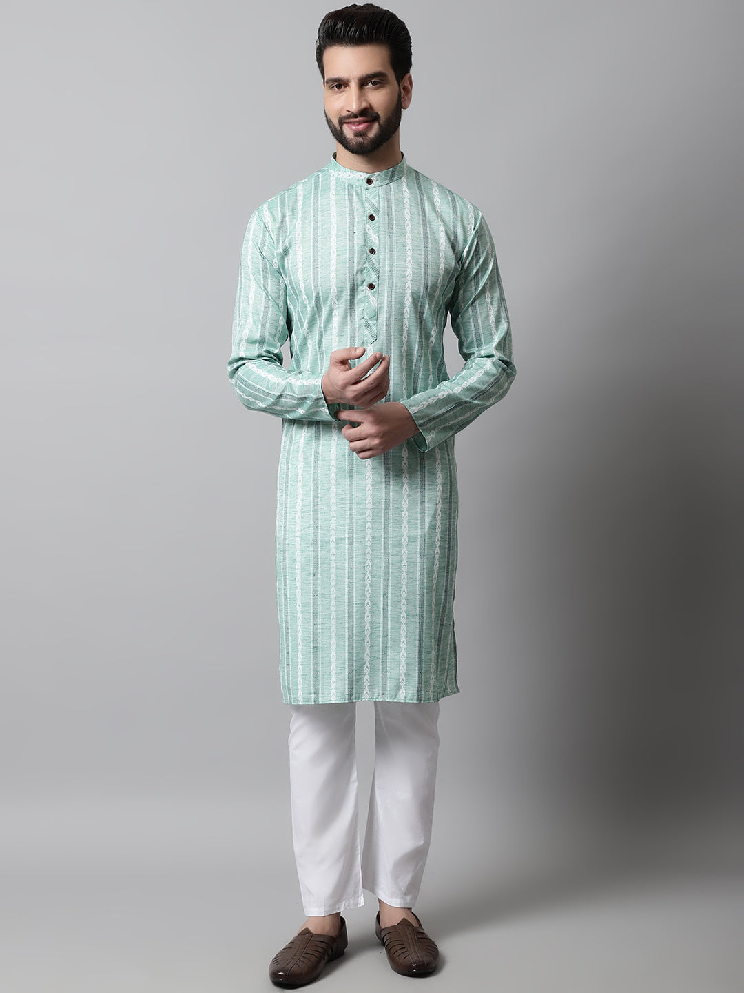 Jompers Men's Sky Blue Geomatric Printed Kurta with Churidar