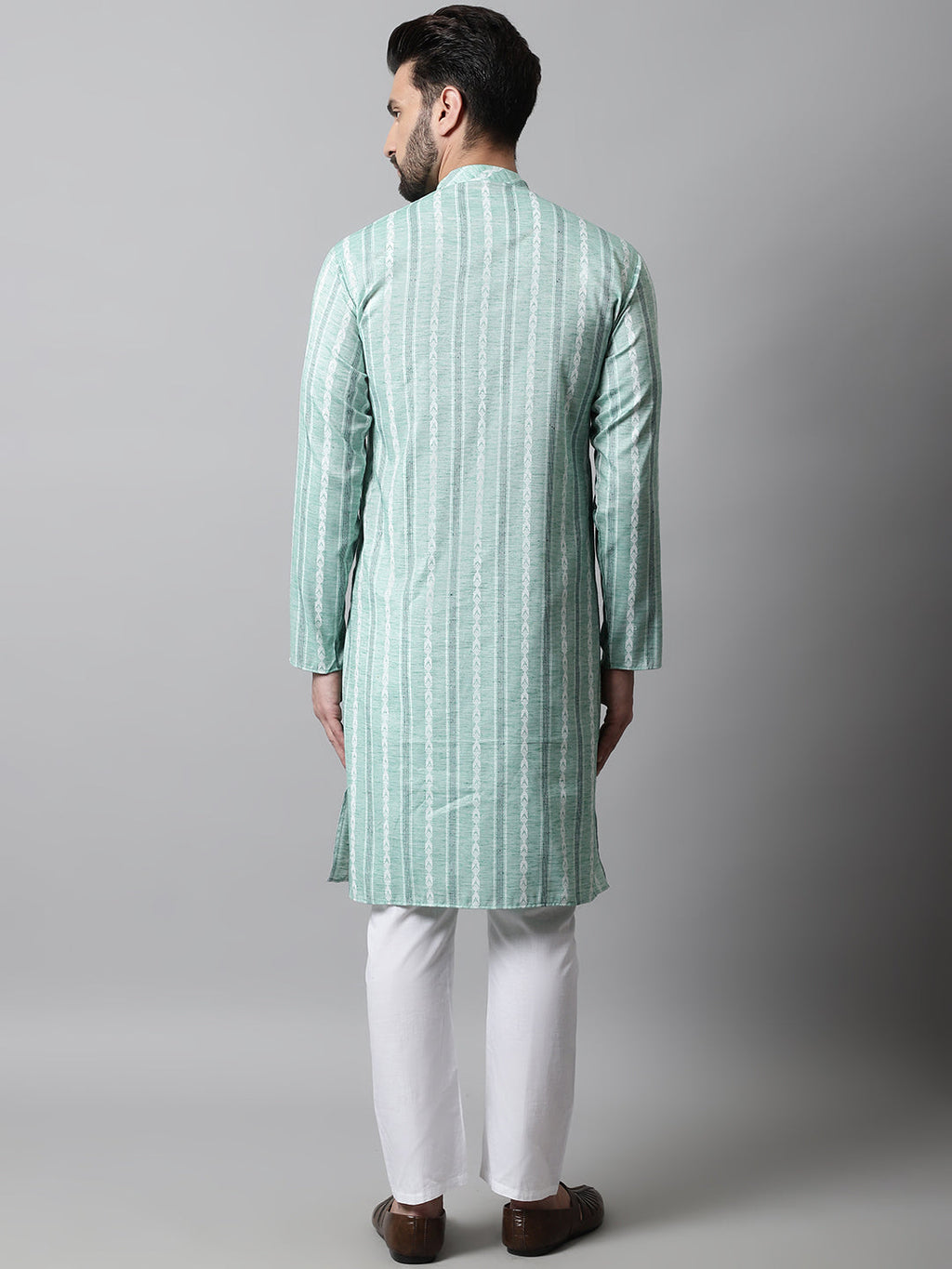 Jompers Men's Sky Blue Geomatric Printed Kurta with Churidar
