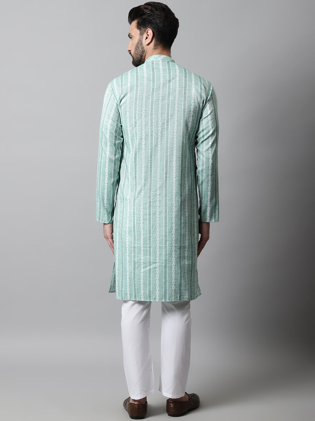 Jompers Men's Sky Blue Geomatric Printed Kurta with Churidar