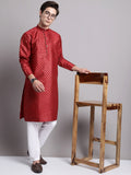 Jompers Men's Maroon Printed Silk Blend Kurta Payjama