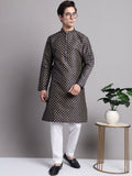 Jompers Men's Navy Blue Printed Silk Blend Kurta Payjama