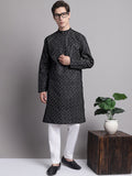 Jompers Men's Black Printed Pure Cotton Kurta Payjama Set
