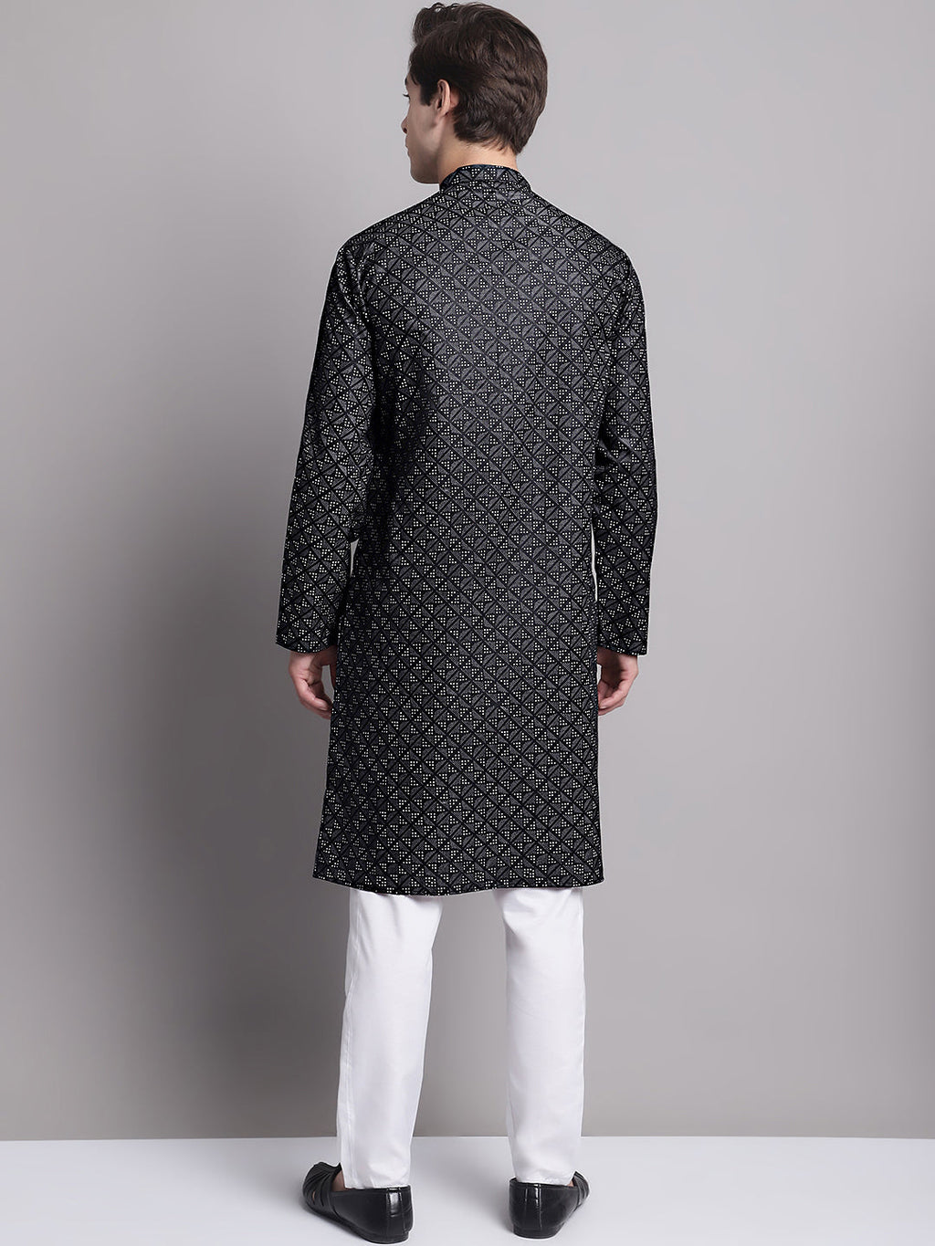 Jompers Men's Black Printed Pure Cotton Kurta Payjama Set