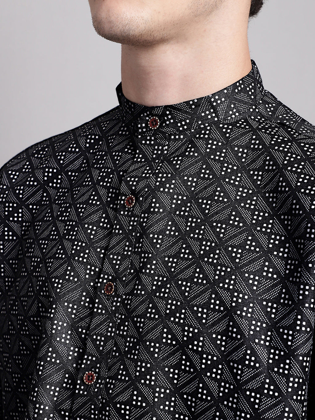 Jompers Men's Black Printed Pure Cotton Kurta Payjama Set