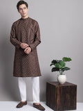 Jompers Men's Coffee Brown Printed Pure Cotton Kurta Payjama Set