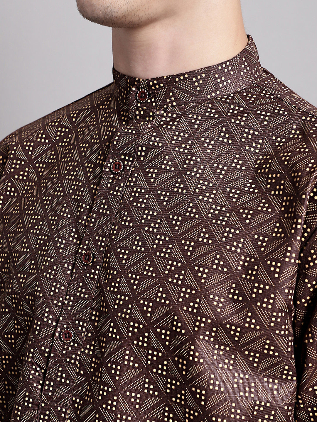 Jompers Men's Coffee Brown Printed Pure Cotton Kurta Payjama Set