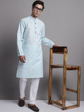 Jompers Men's Sky Blue Printed Pure Cotton Kurta Payjama Set