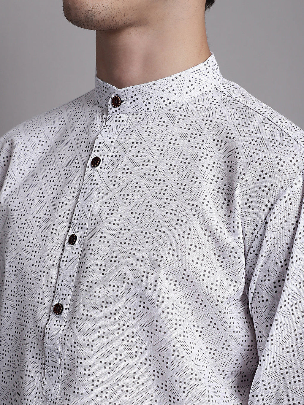 Jompers Men's White Printed Pure Cotton Kurta Payjama Set