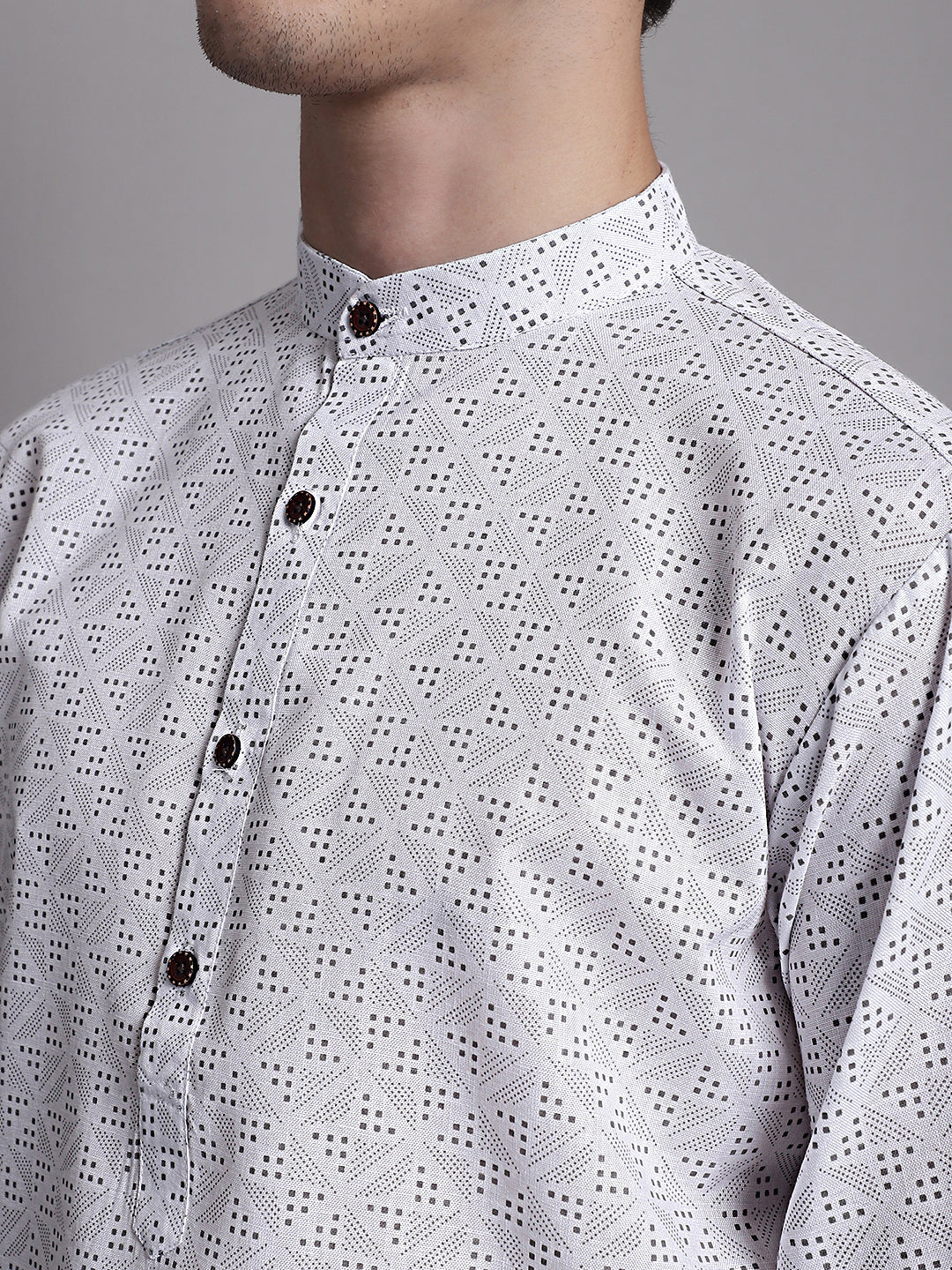 Jompers Men's White Printed Pure Cotton Kurta Payjama Set