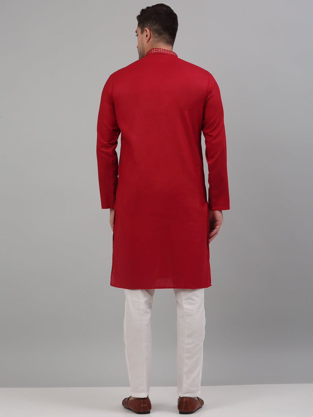 Jompers Men's Maroon Embroidered Straight Kurta Pyjama Set