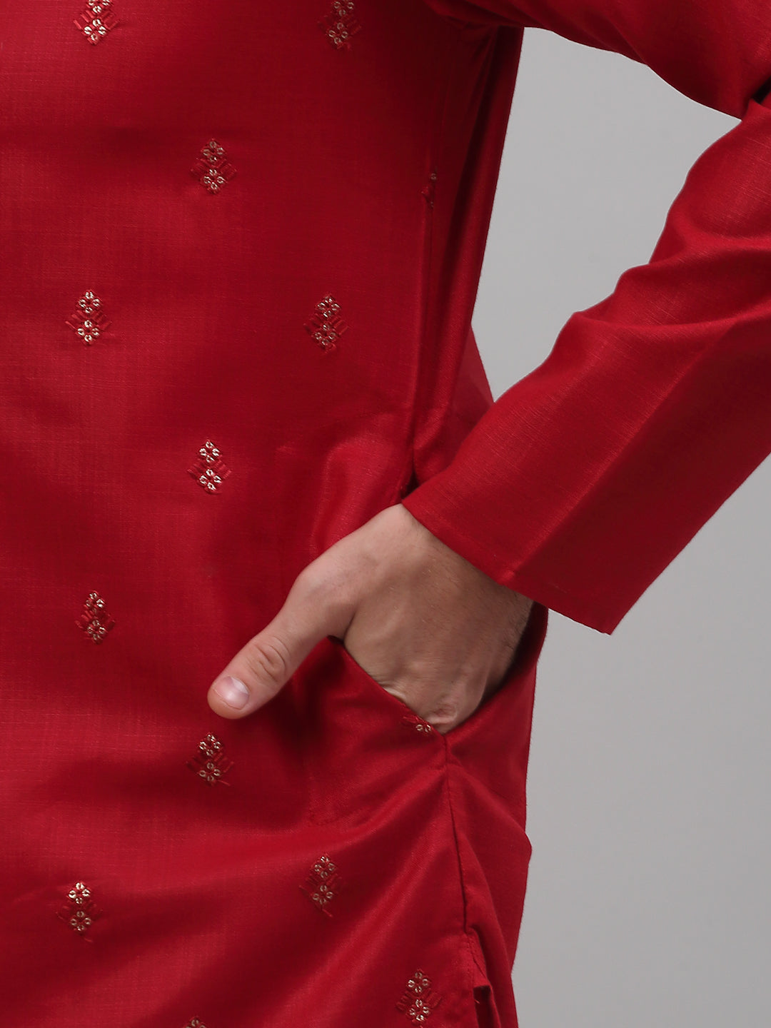 Jompers Men's Maroon Embroidered Straight Kurta Pyjama Set