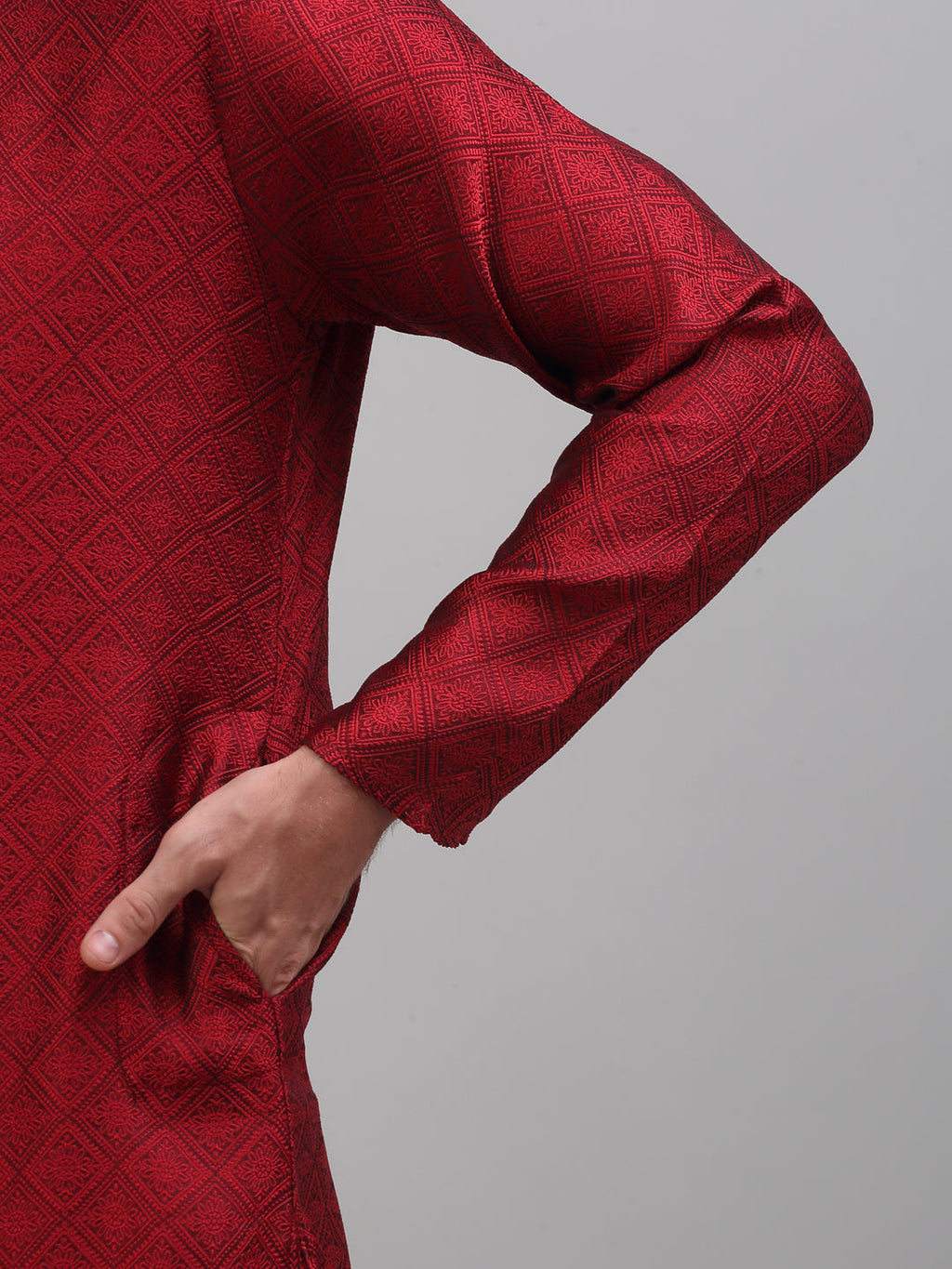 Jompers Men's Maroon Collar Embroidered Kurta Pyjama