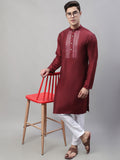 Jompers Men's Maroon Cotton Silk Mirror Work Kurta Pyjama