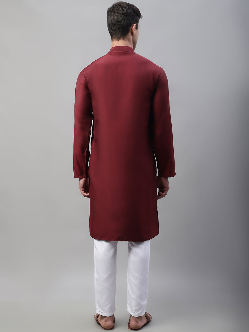 Jompers Men's Maroon Cotton Silk Mirror Work Kurta Pyjama