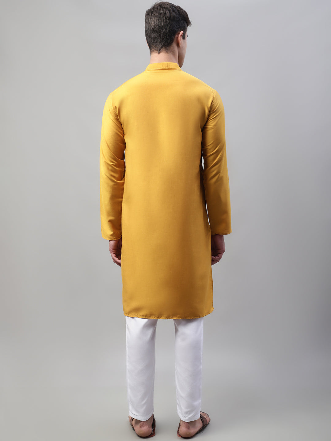 Jompers Men's Mustard Cotton Silk Mirror Work Kurta Pyjama