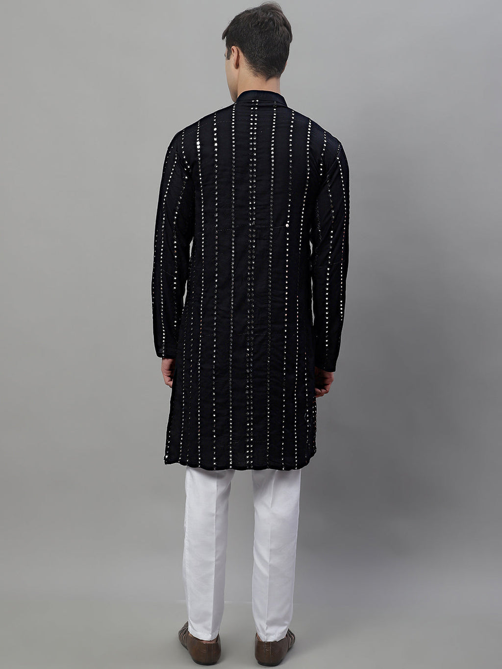 Jompers Men's Embroidered Mirror Work Kurta Payjama Sets - Black