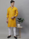 Jompers Men's Embroidered Mirror Work Kurta Payjama Sets - Mustard