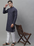 Jompers Men's Grey Chikankari Embroidered and Sequence Kurta with Pyjama