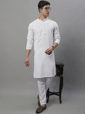 Jompers Men's White Chikankari Embroidered and Sequence Kurta with Pyjama