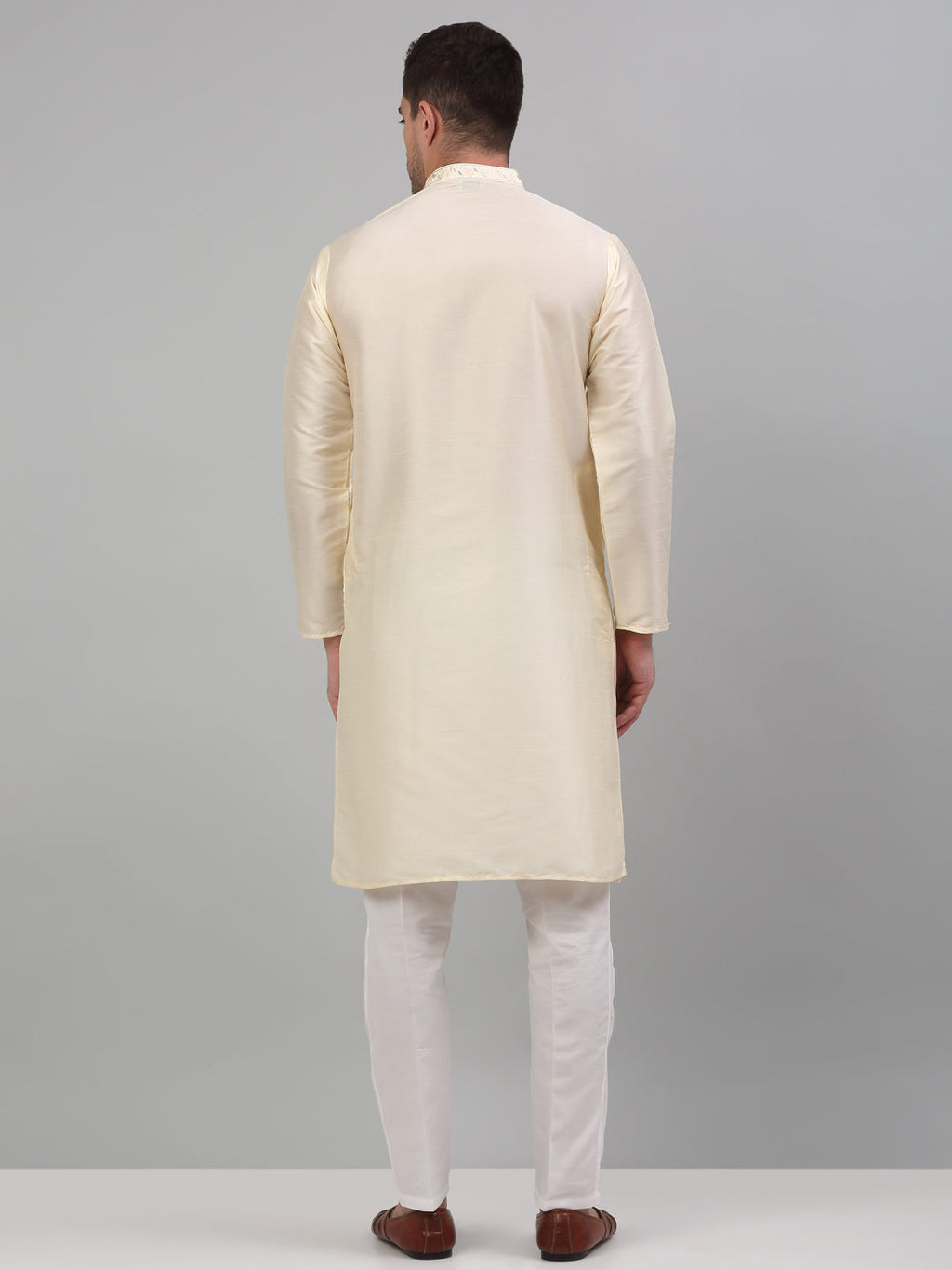 Jompers Men's Cream Embroidered Kurta with Pyjama
