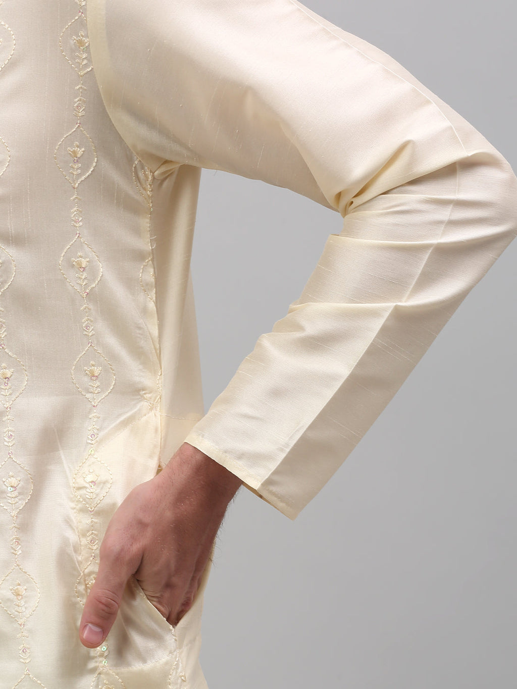Jompers Men's Cream Embroidered Kurta with Pyjama