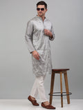 Jompers Men's Grey Embroidered Kurta with Pyjama