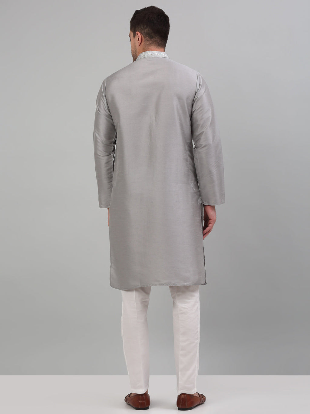 Jompers Men's Grey Embroidered Kurta with Pyjama