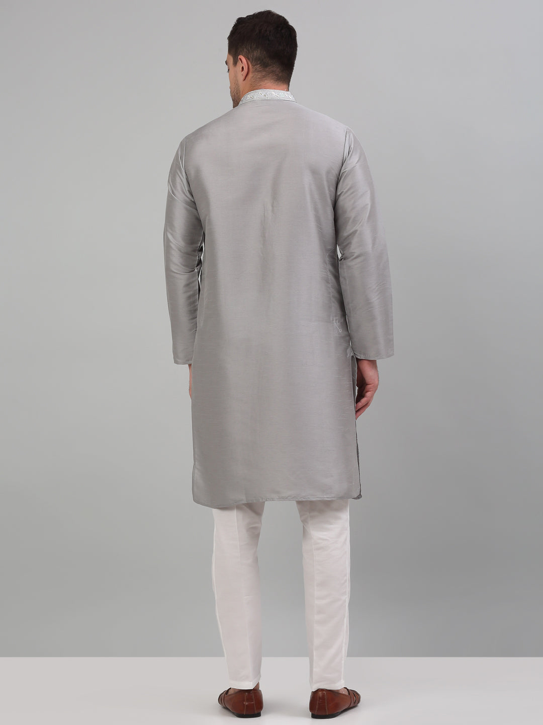 Jompers Men's Grey Embroidered Kurta with Pyjama