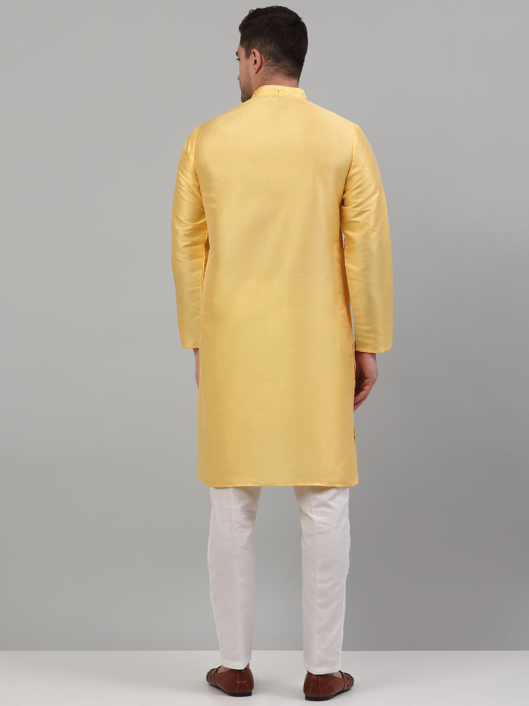 Jompers Men's Yellow Embroidered Kurta with Pyjama
