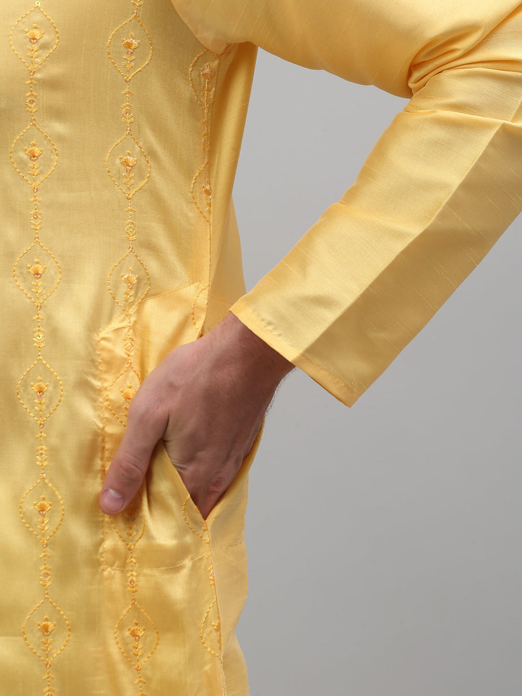 Jompers Men's Yellow Embroidered Kurta with Pyjama