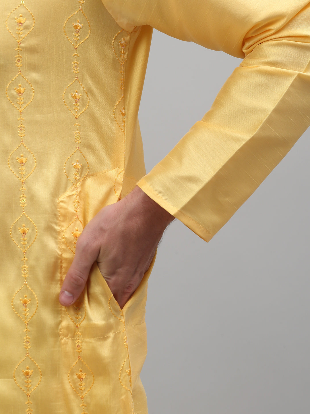 Jompers Men's Yellow Embroidered Kurta with Pyjama