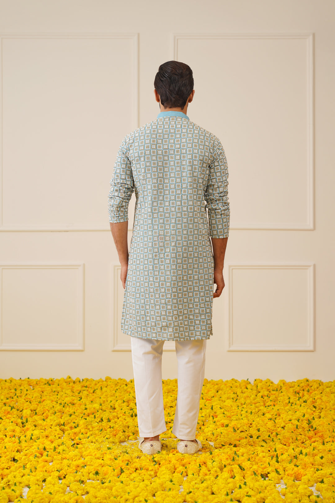 Jompers Men's Blue Embroidered Kurta with Pyjama