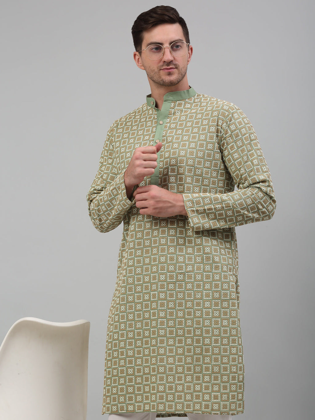Jompers Men's Green Embroidered Kurta with Pyjama