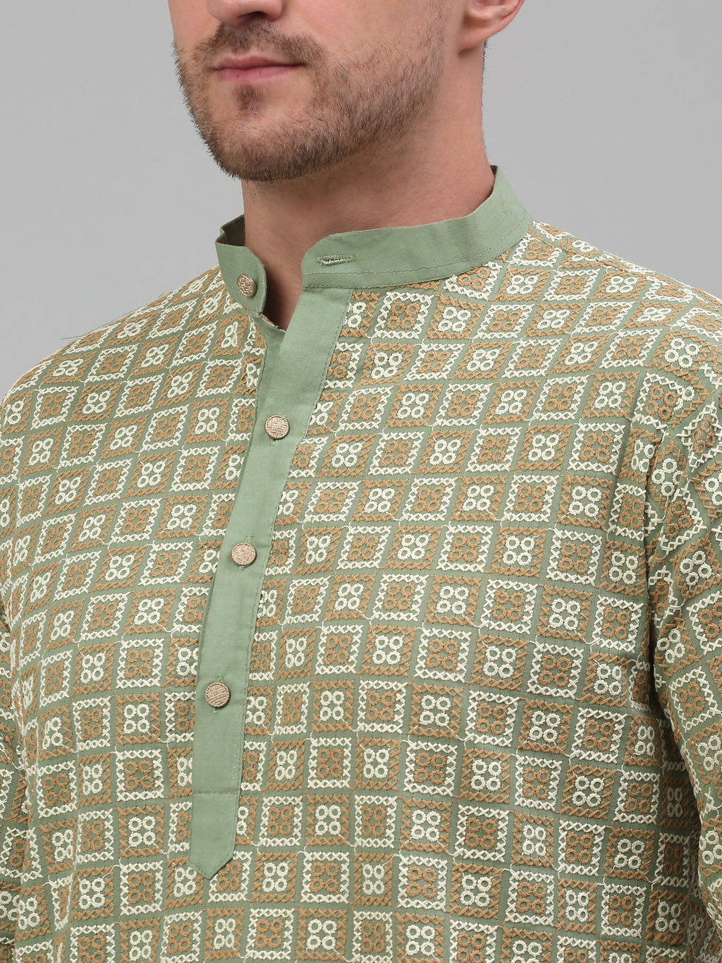 Jompers Men's Green Embroidered Kurta with Pyjama