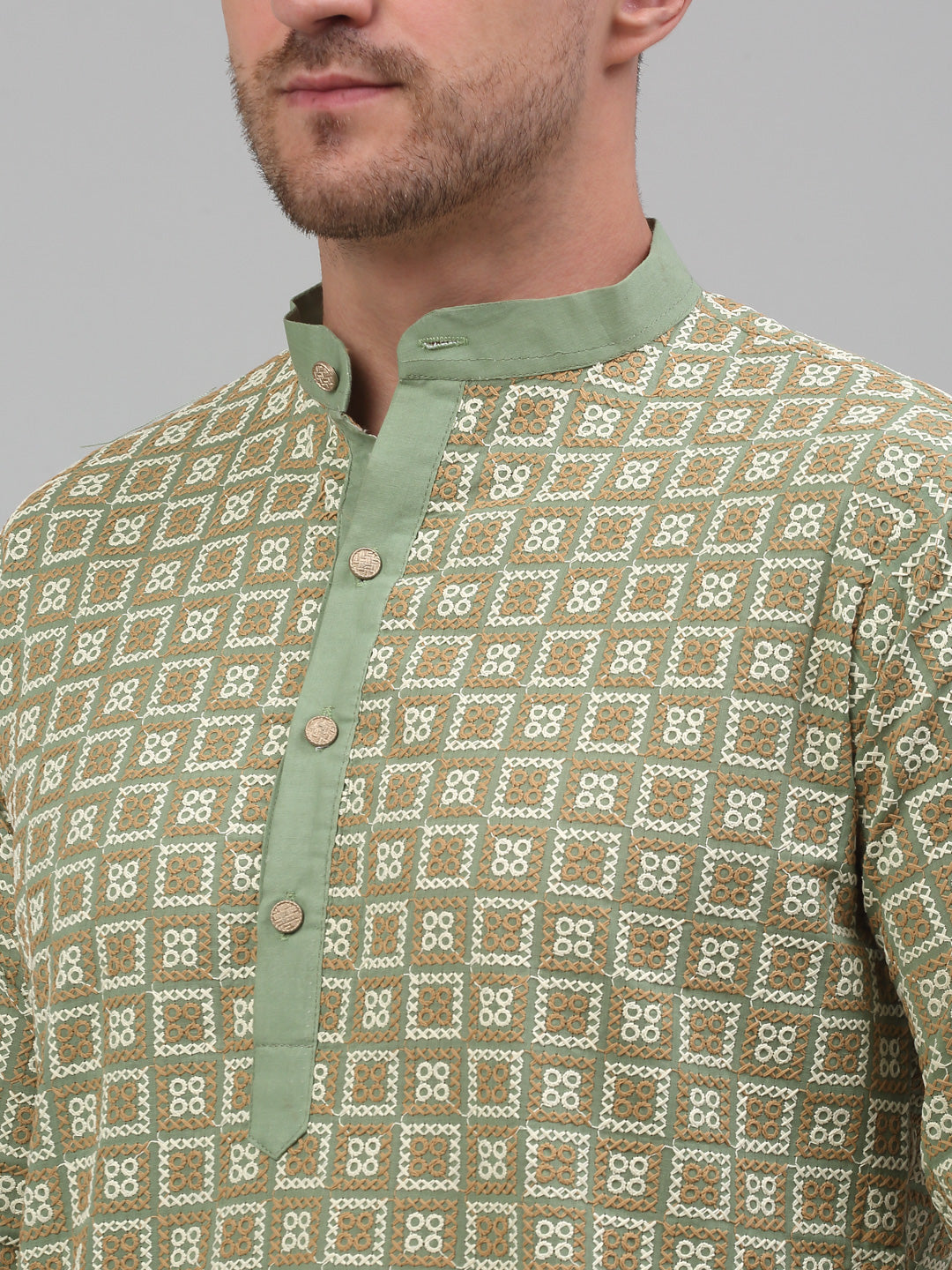 Jompers Men's Green Embroidered Kurta with Pyjama
