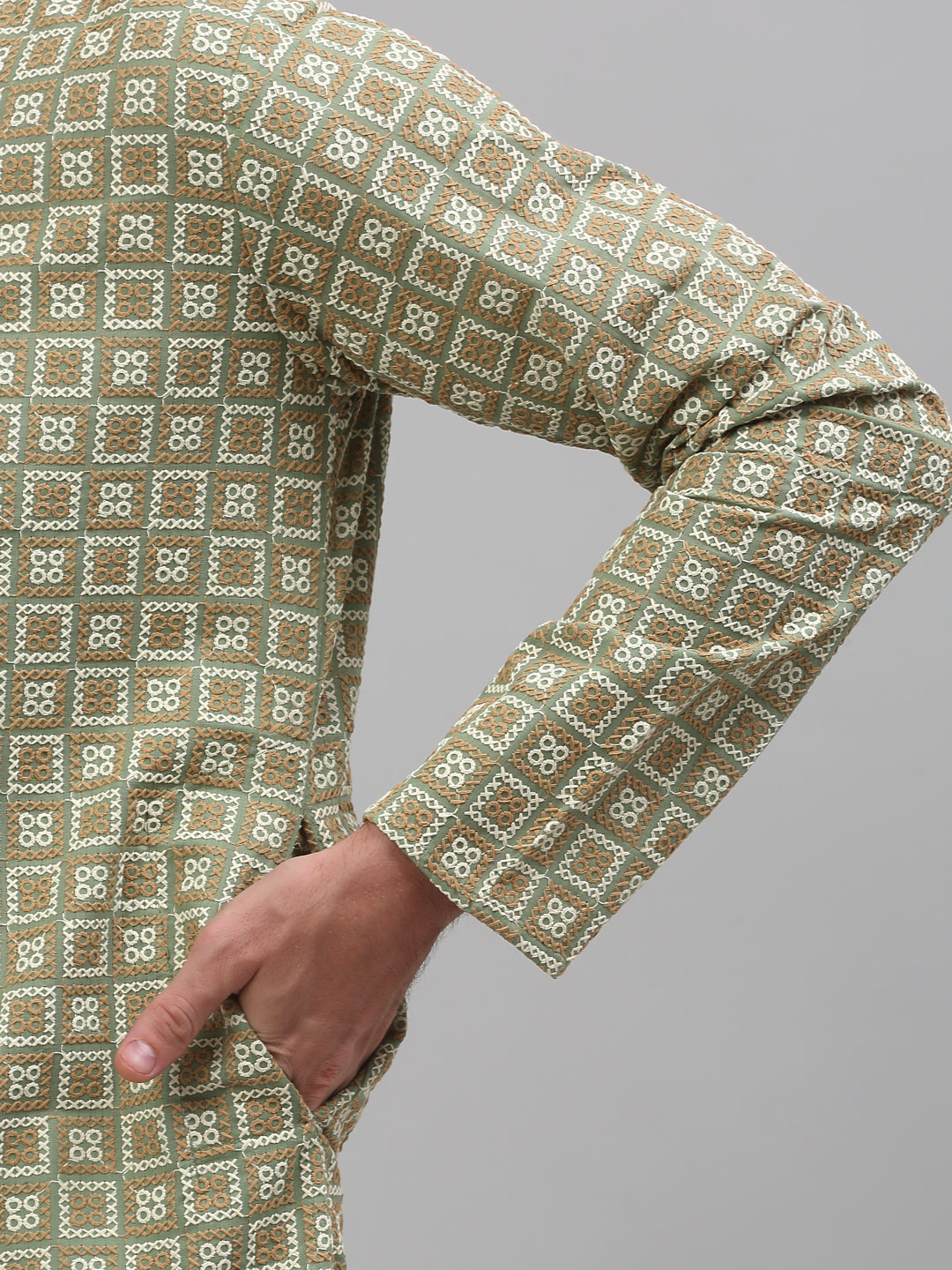 Jompers Men's Green Embroidered Kurta with Pyjama