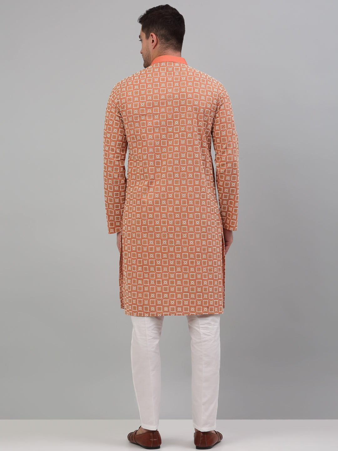 Jompers Men's Peach Embroidered Kurta with Pyjama
