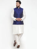Jompers Men's Solid Dupion Kurta Pajama with Woven Jacquard Waistcoat (Royal)