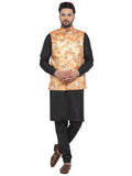 Jompers Men's Solid Cotton Kurta Pajama with Printed Waistcoat (Orange-B)