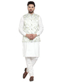 Jompers Men's Solid Cotton Kurta Pajama with Printed Waistcoat (Lime-W)