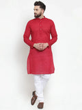 Jompers Men's Maroon Chikan Kurta with Churidar