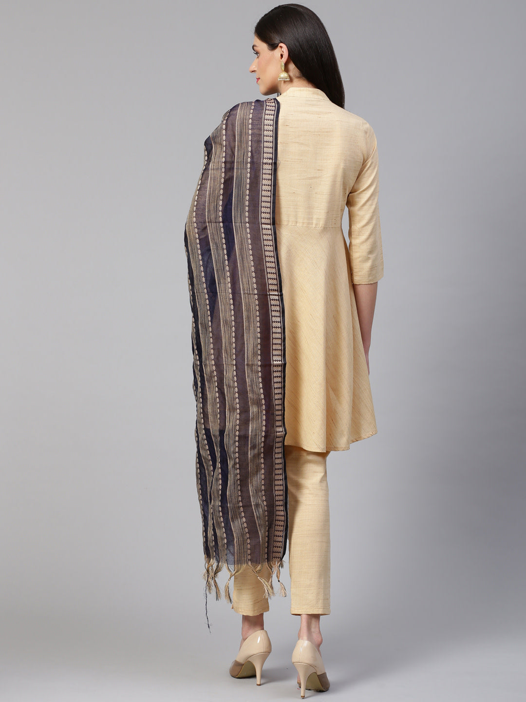 Jompers Women Beige Solid Kurta with Trousers & Dupatta