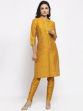 Jompers Women Yellow Self-Striped Kurta with Trousers